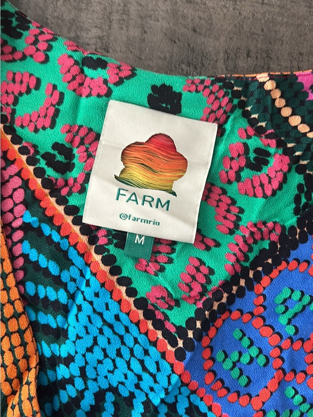 FARM Rio Patch Scarf Wrap Dress Colorful Beaded Tassel Boho Tropical Dress SZ M - Picture 5 of 6